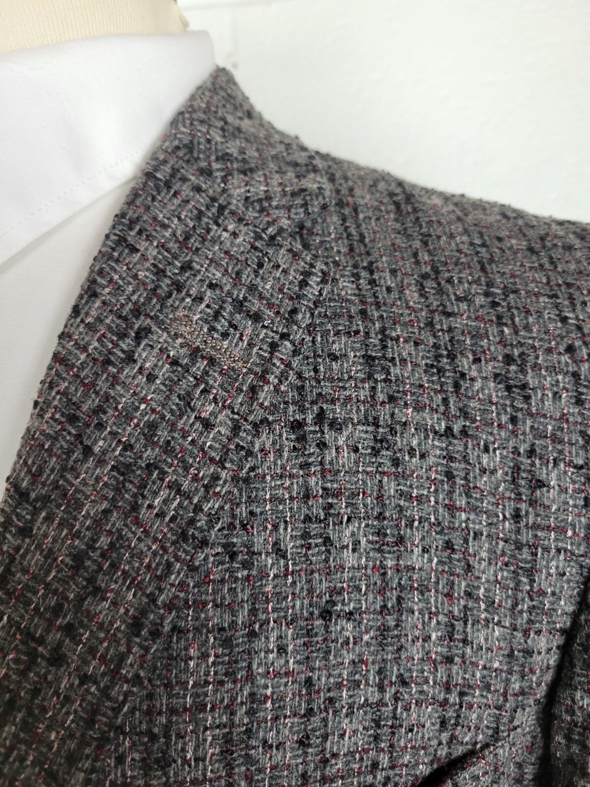 Vintage 50s Dobbshire Mid Century Atomic Fleck Tweed Sport Coat Gray Red 40?