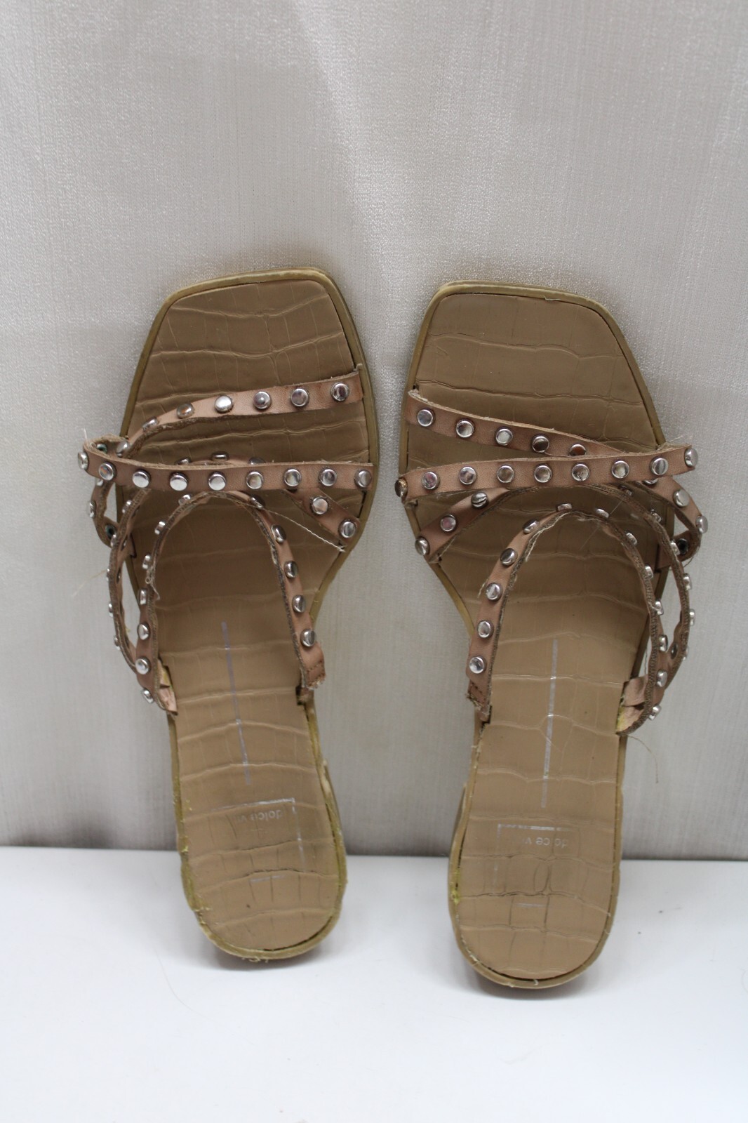 Dolce Vita Flat (Under 1 in) Studded Gladiator Cross Strap Slip-On Sandals Tan8
