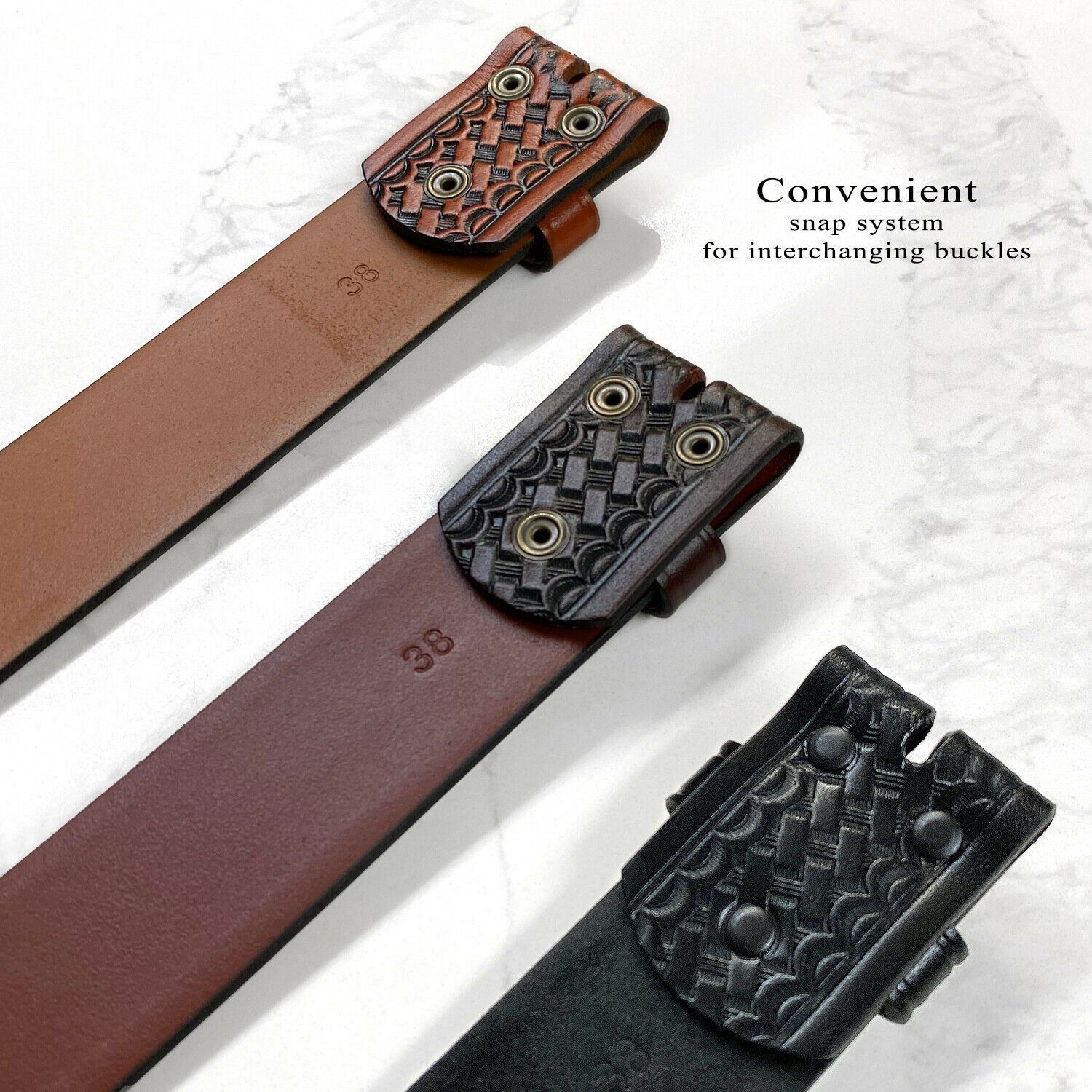 Utility Uniform Work Belt Basketweave Full Grain Leather Belt Strap 1-3/4″ Wide