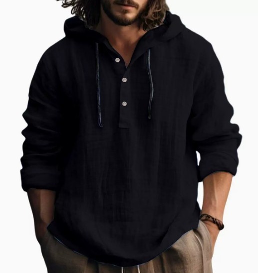 Mens Cotton Linen Hoodie Shirt Casual Long Sleeve Beach Pullover Summer Top