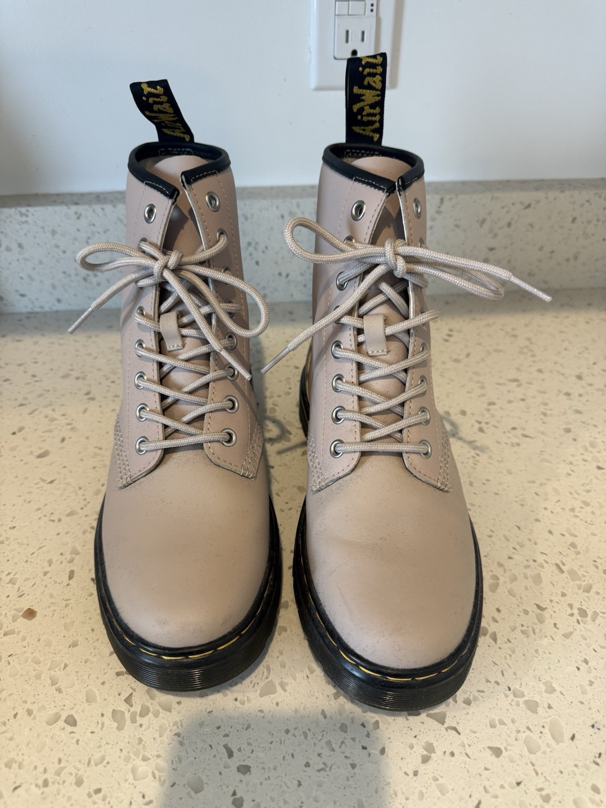 Dr. Martens Leather Lace Up Beige Combat Boots Womens US 7 UK 6 EU 39
