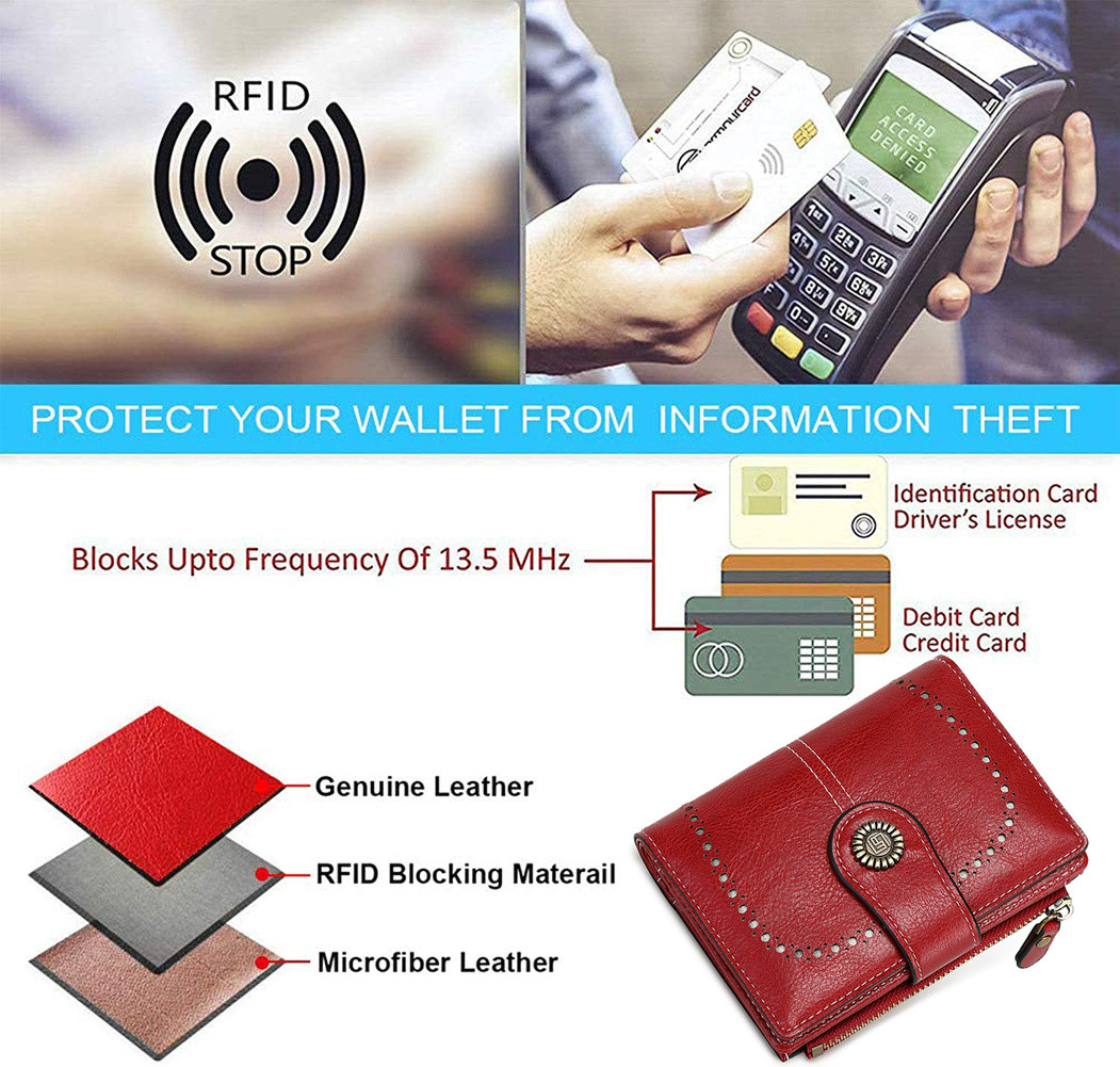 Women Bifold RFID Blocking Leather Wallet Hasp Card Holder Mini Handbag Purse
