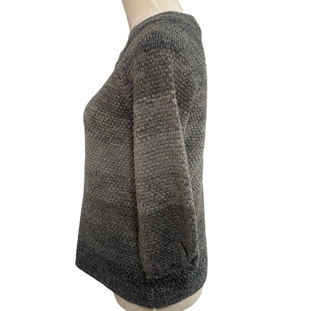 A.N.A. Gray Ombré Knit Crew Neck 3/4 Bell Sleeve Sweater Size Petite Medium