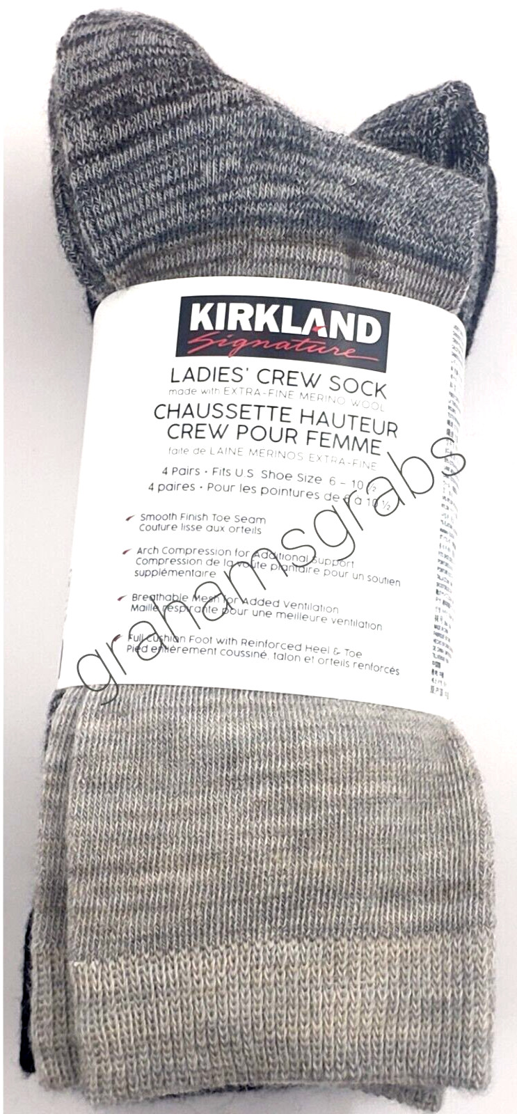 KIRKLAND LADIES WOMENS EXTRA FINE MERINO WOOL BLEND CREW SOCKS (4 PAIR) CHOICE!