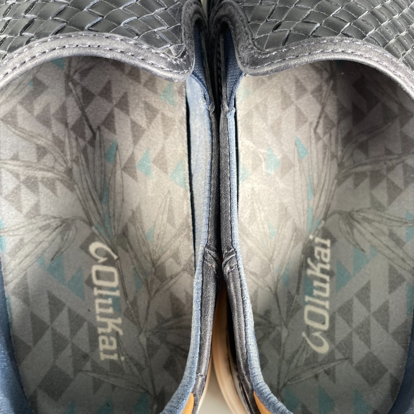 Olukai Lae’ Ahi Lauhala Men’s Size 8.5 Blue Navy Woven Leather Casual Shoes EUC