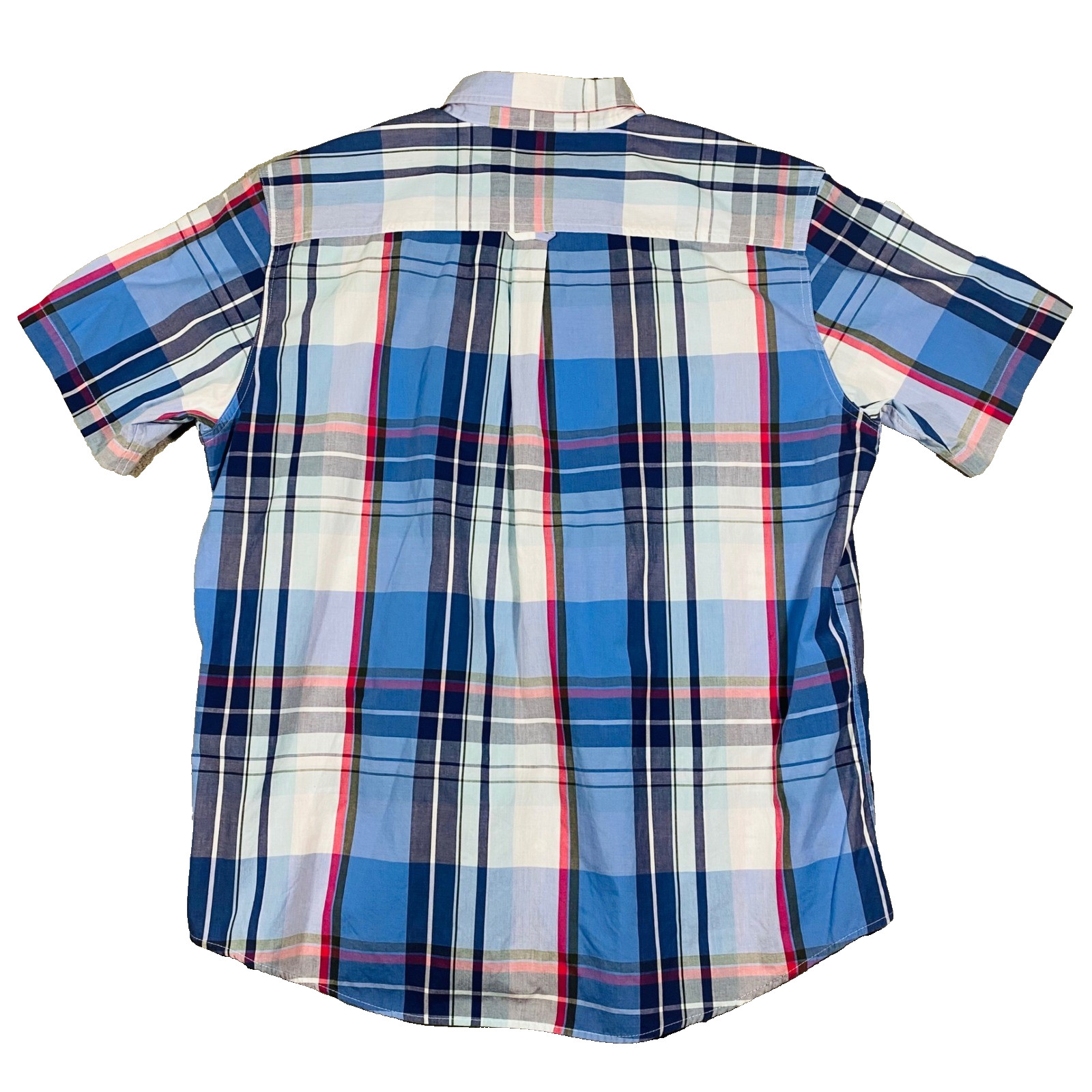 Chaps Button Down Shirt Mens XXL Blue Pink Plaid Short Sleeve Easy Care