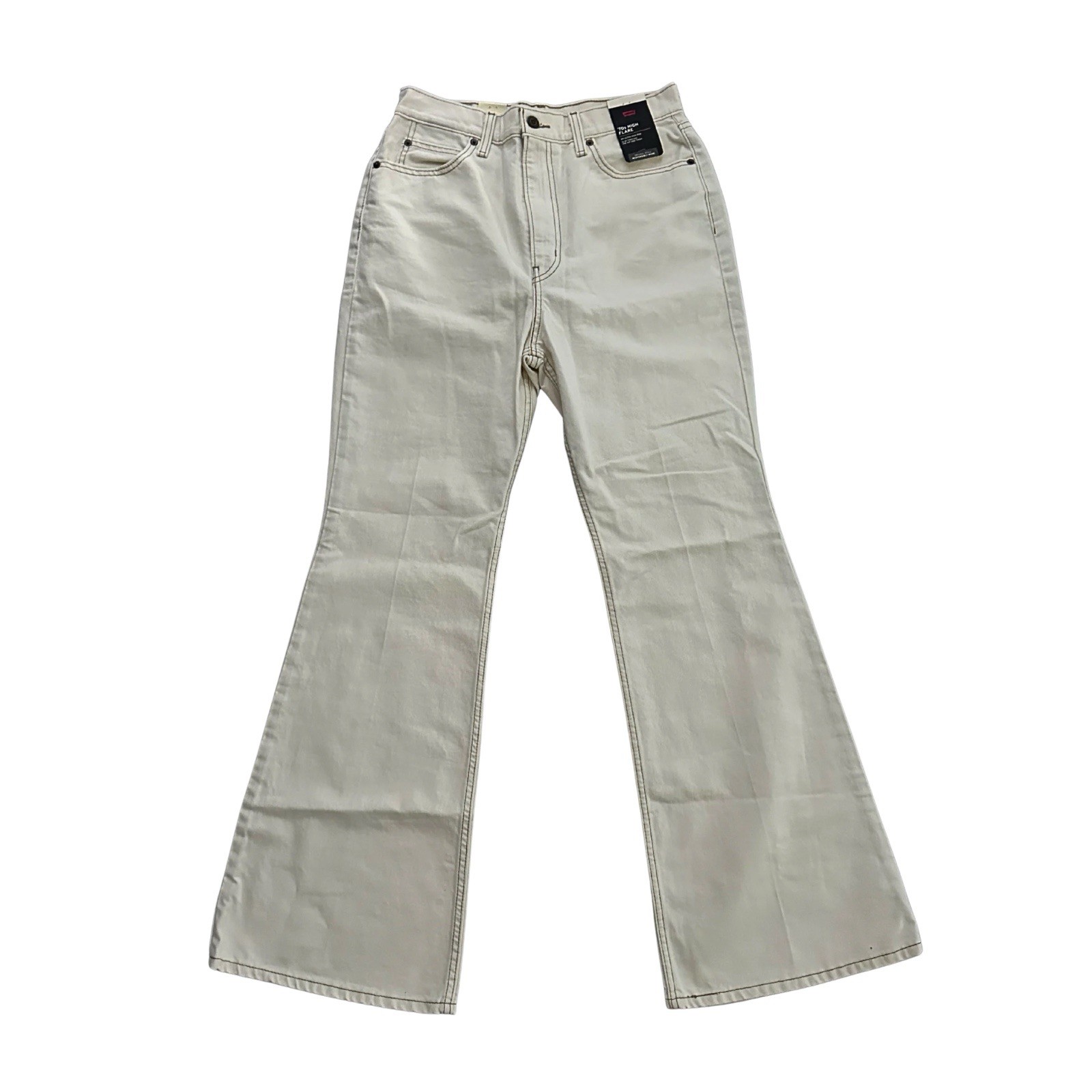New Levis Premium 70s Ultra High Rise Flare Jeans Womens Cream White Ecru 29×32