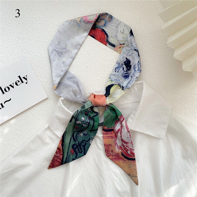 Floral Skinny Satin Scarf / Head Scarves / Skinny tie / Handbag handle wrap New