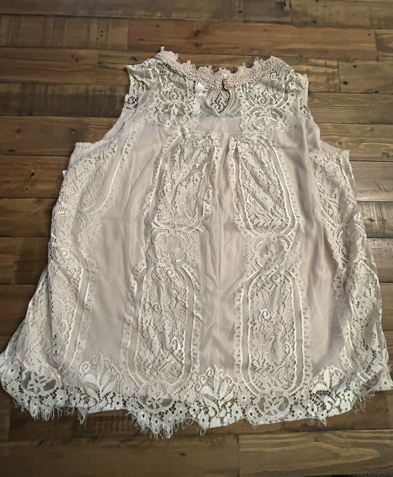 NY Collection Women’s Beige Sleeveless Mock Neck Lace Top ~ Size XL ~ NWT