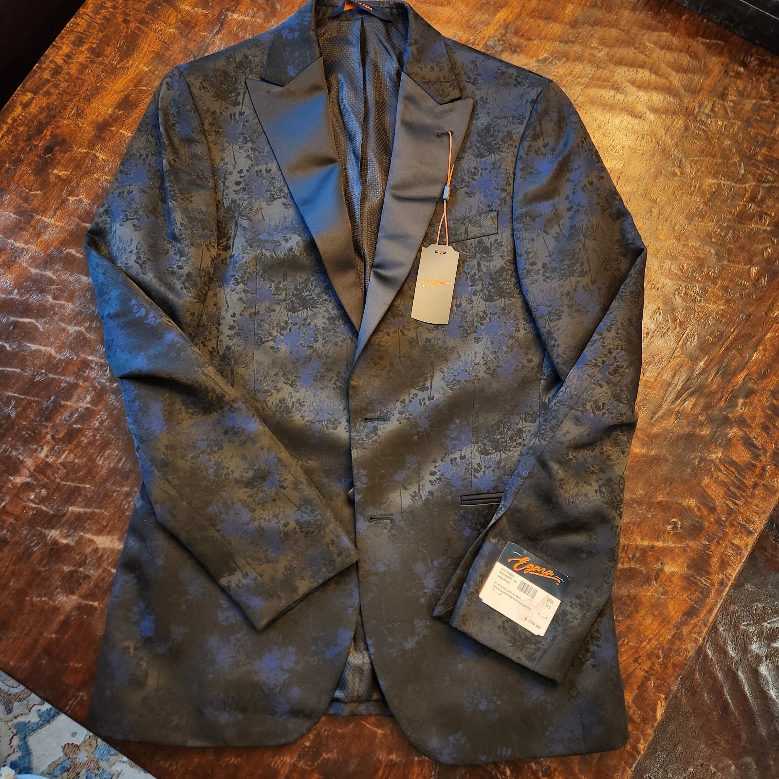 New Egara Tuxedo Jacket 38L Peak Lapel Brocade Dual Vent Dinner Jacket NWT -PROM