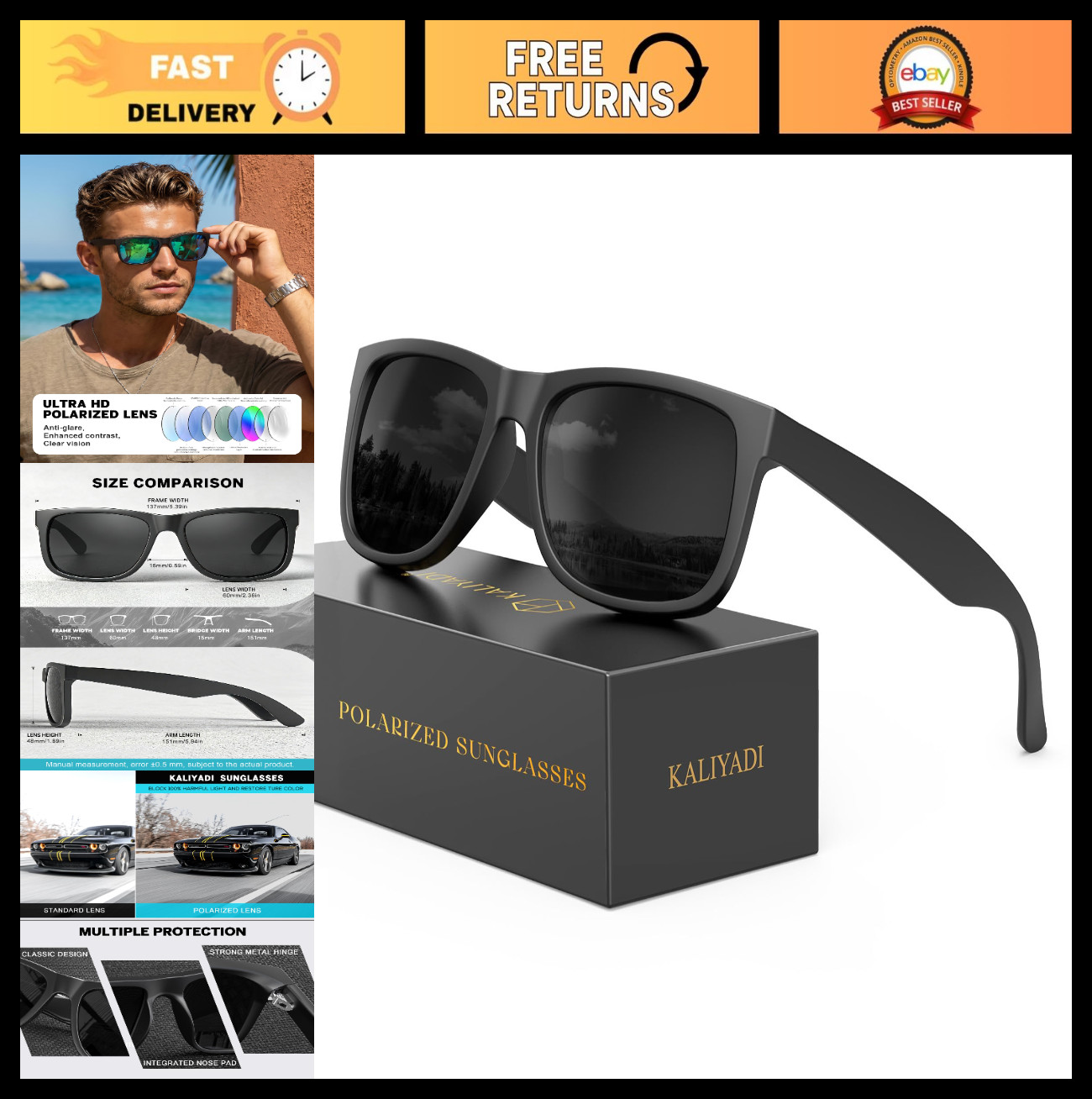 Men’s Polarized Sunglasses – Classic UV400 Protection for Driving, Fishing, Golf