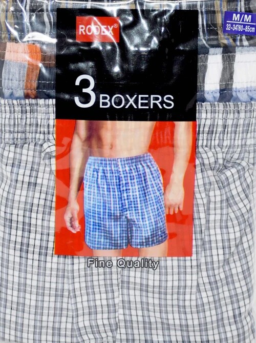 3/6 Pack Men’s Woven Boxers “Cotton~ Tag less” Size: S ~ 3XL