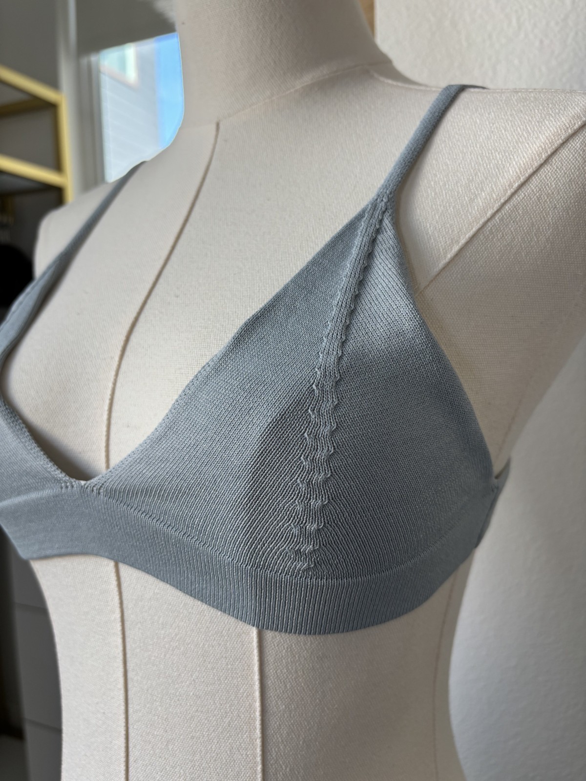 Zara Blue Knit Seamless Wireless Triangle Bralette Bra Adjustable Strap Small