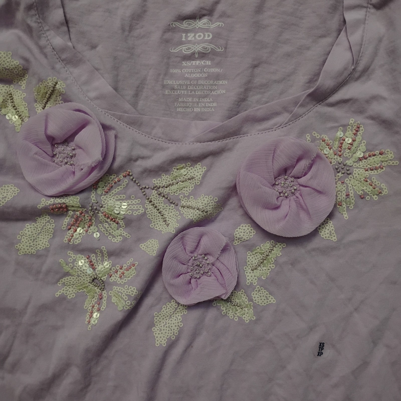 New Women’s IZOD Light Purple Size XS Cotton Long Sleeve T-Shirt Flowers