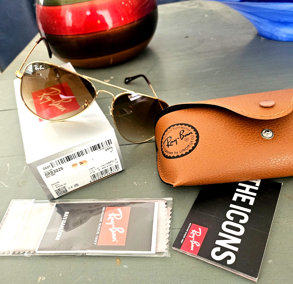 Ray-Ban Sunglasses RB3025 Aviator Gradient Gold Frame Light Brown Lens 58mm