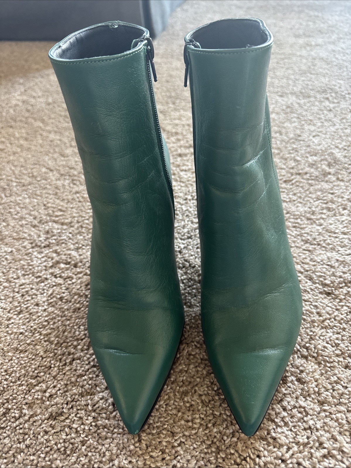 Clizia Italy Emerald Green Leather Pointed Toe Ankle Boots Vera Pelle [38]