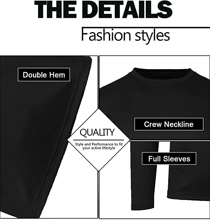 Mens Long Sleeve Crew Neck Performance Tees Layer Lounge Gym Work Casual NEW