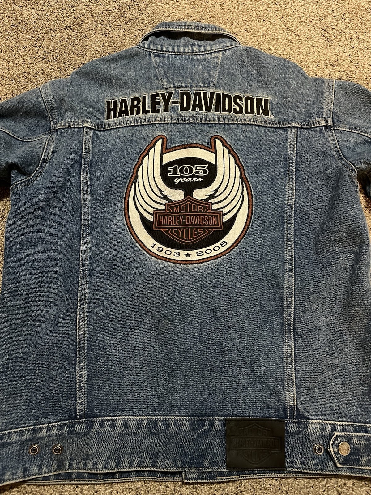 Vintage Harley Davidson Jacket Mens Med Denim 1903-2008 105th Anniversary Coat