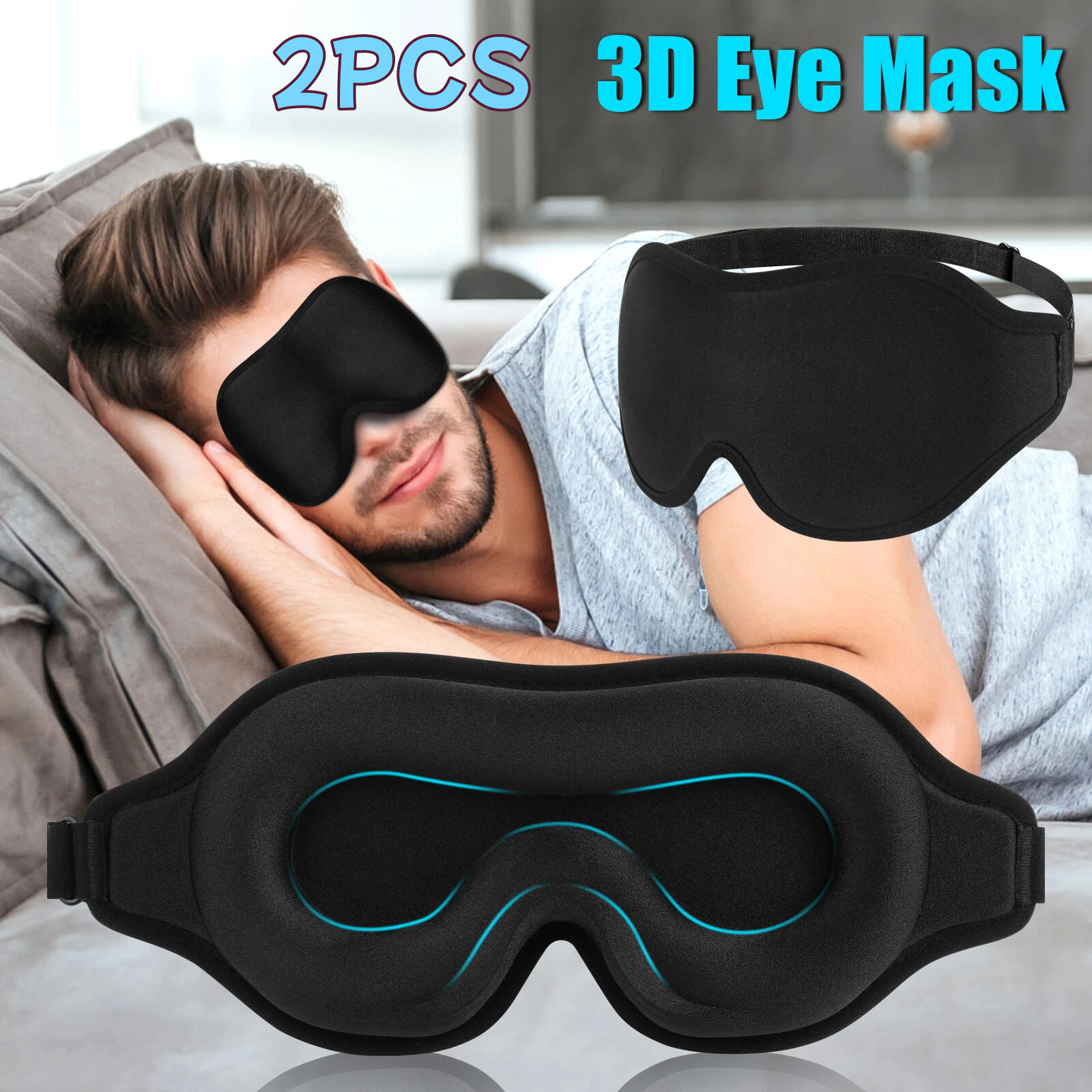 2PCS 3D Travel Silk Eye Mask Sleeping Soft Padded Shade Cover Relax Blindfold US
