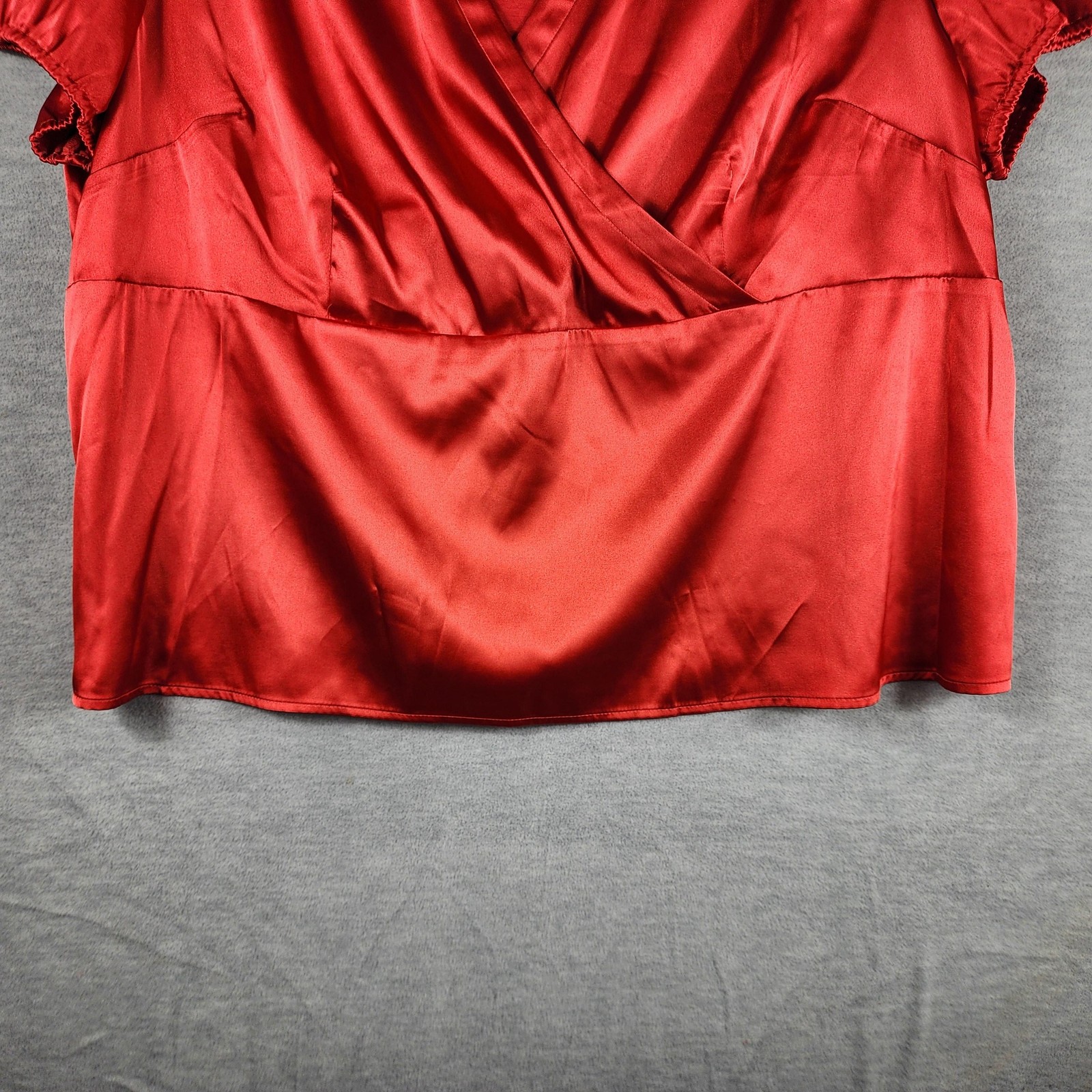 Cato Blouse Womens 22W 24W Red Satin V Neck Wrap Short Puff Sleeve Tunic Top