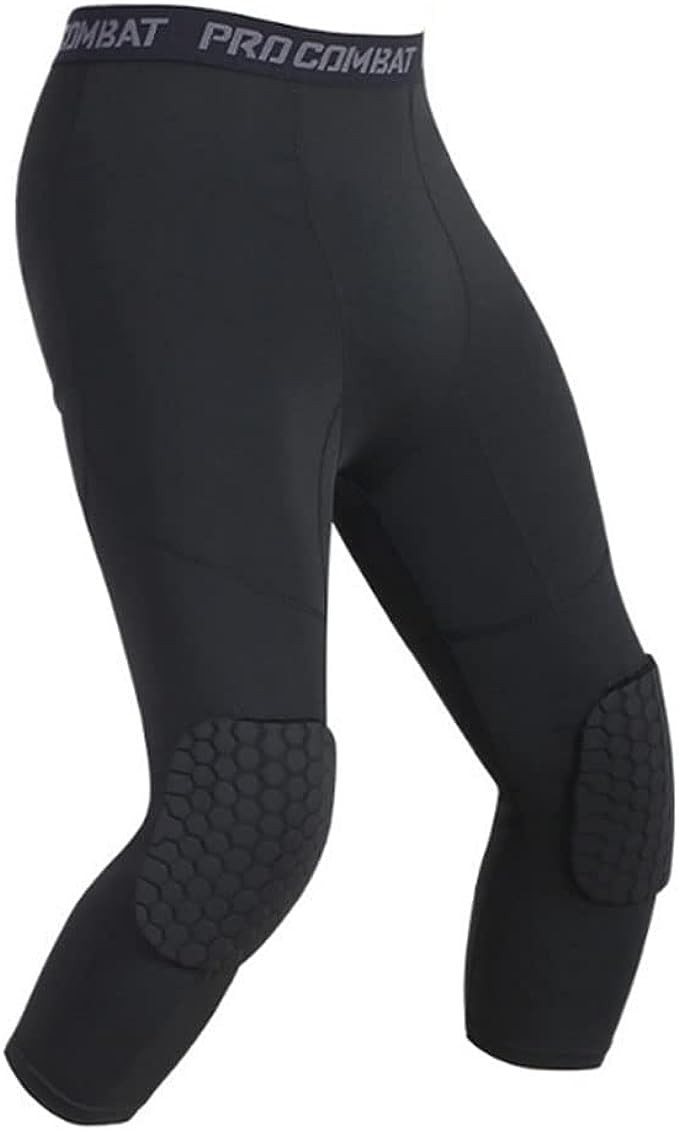 Men’s Basketball Sports Tight Pants 3/4 Compression Workout Leggings Knee Pads