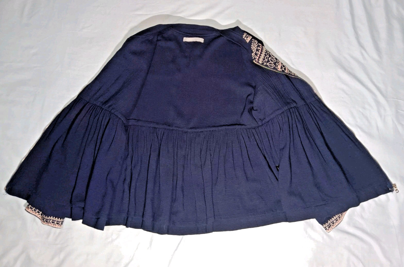 Octavia Zip Front Smocked Shirt Cotton 3/4 Sleeve Swing Peblum Fair Isle Size S