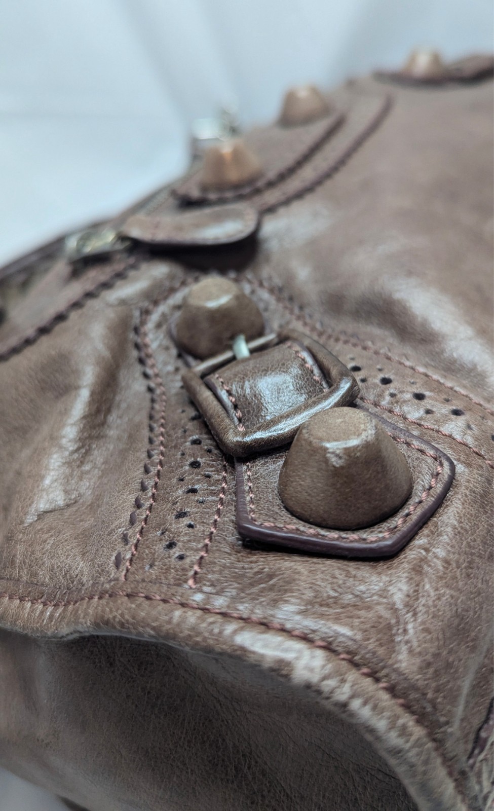 BALENCIAGA GIANT CITY BROGUE Hand/Shoulder Bag Noix Brown Mirror Excellent UC