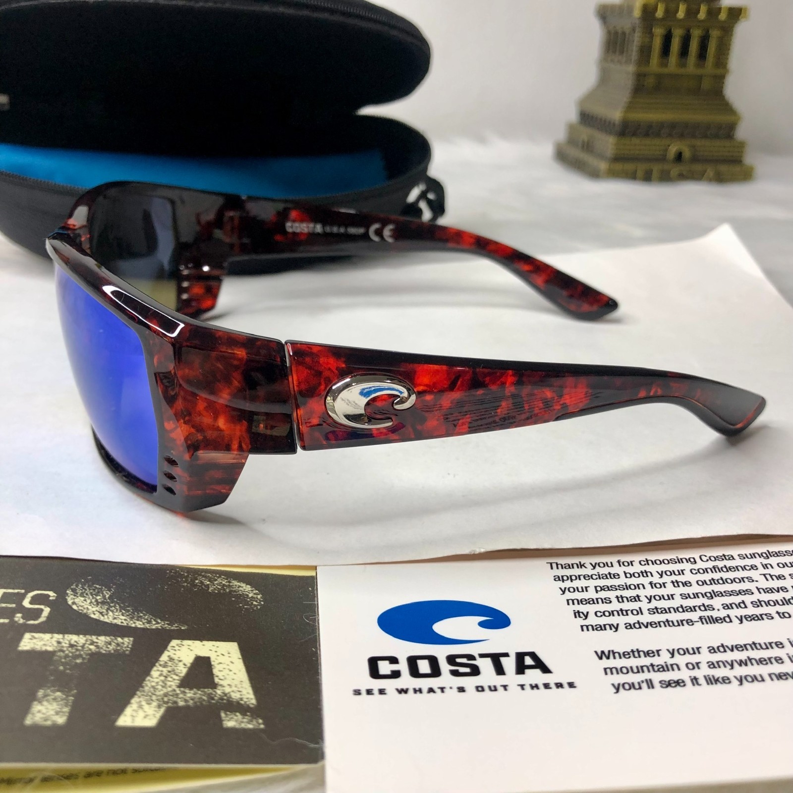 NEW Costa Del Mar Fantail Polarized Sunglasses Tortoise Blue Mirror 580P UV400