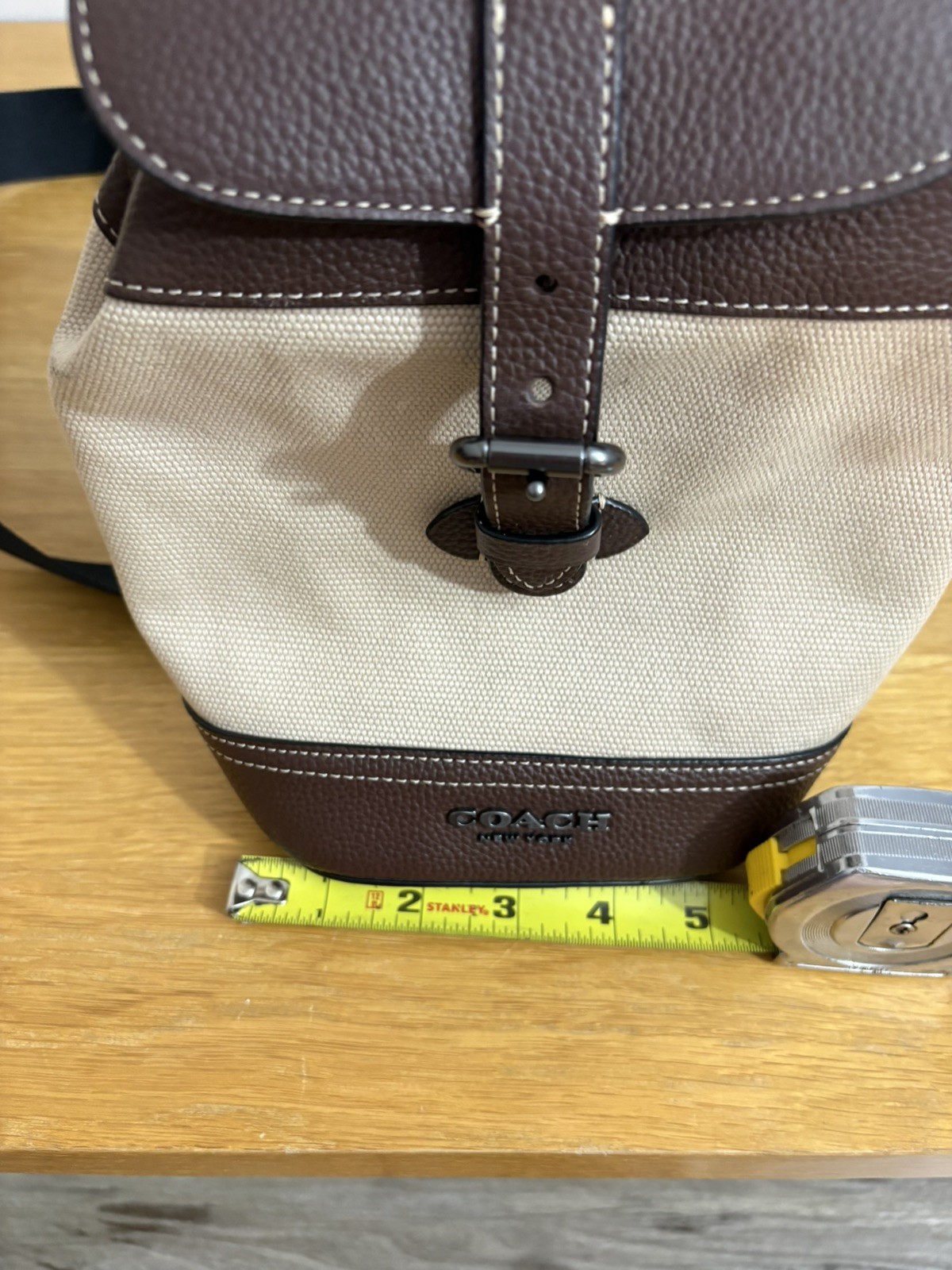 Coach Mens Hudson Small Sling Pack Cream Brown Leather Small Backpack
