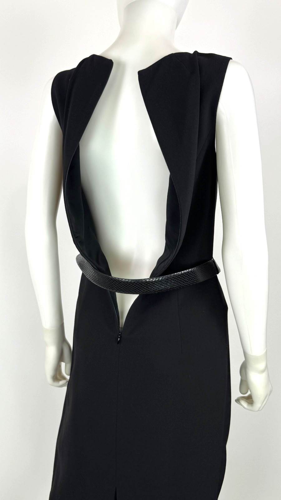 $1.7K Michael Kors Italy Black Wool Dress 6 US 42 IT M Zip Leather Belt Runway