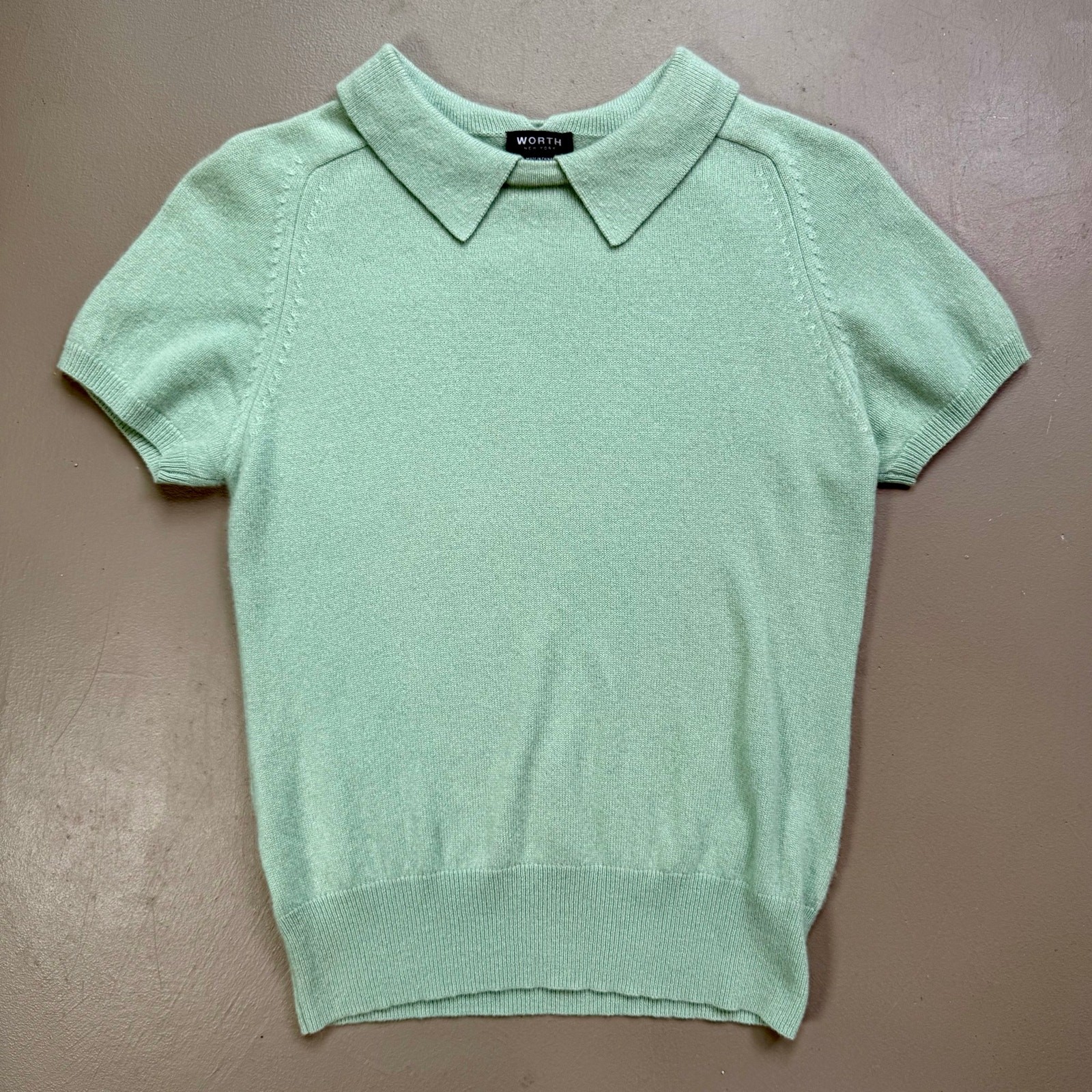 Worth New York 100% Cashmere Sweater Top Peter Pan Collar Mint Green Petite