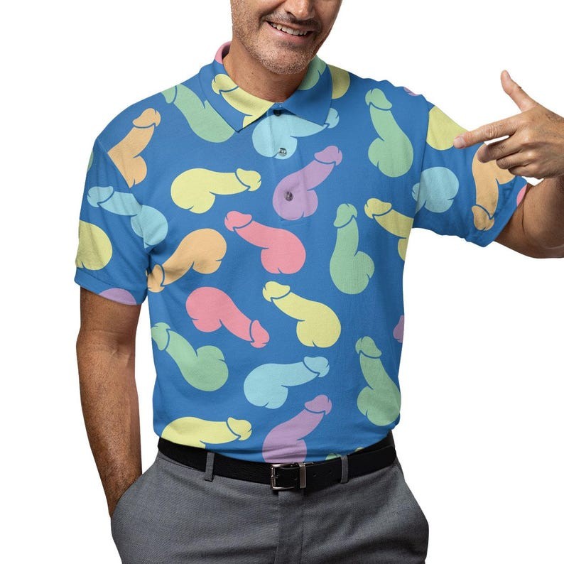Funny Print Golf Polo Shirt for Men Novelty Pattern Casual Golf Shirt
