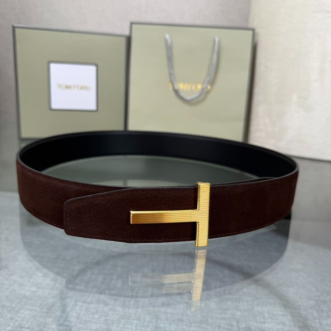 Tom Ford Men’s Reversible Calfskin Leather Black/Brown Belt T-Buckle