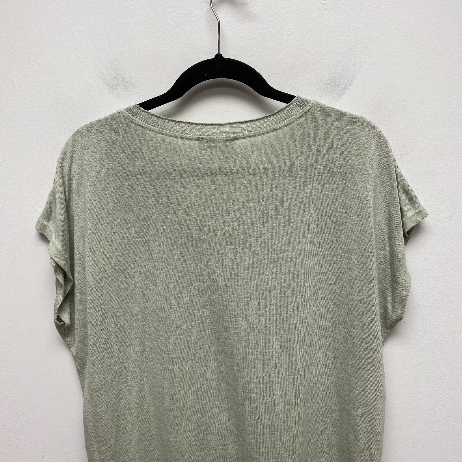 Made In Italy Women Green Cotton Knit Silver Fiber V Neck Cap Sleeve Blouse L/XL
