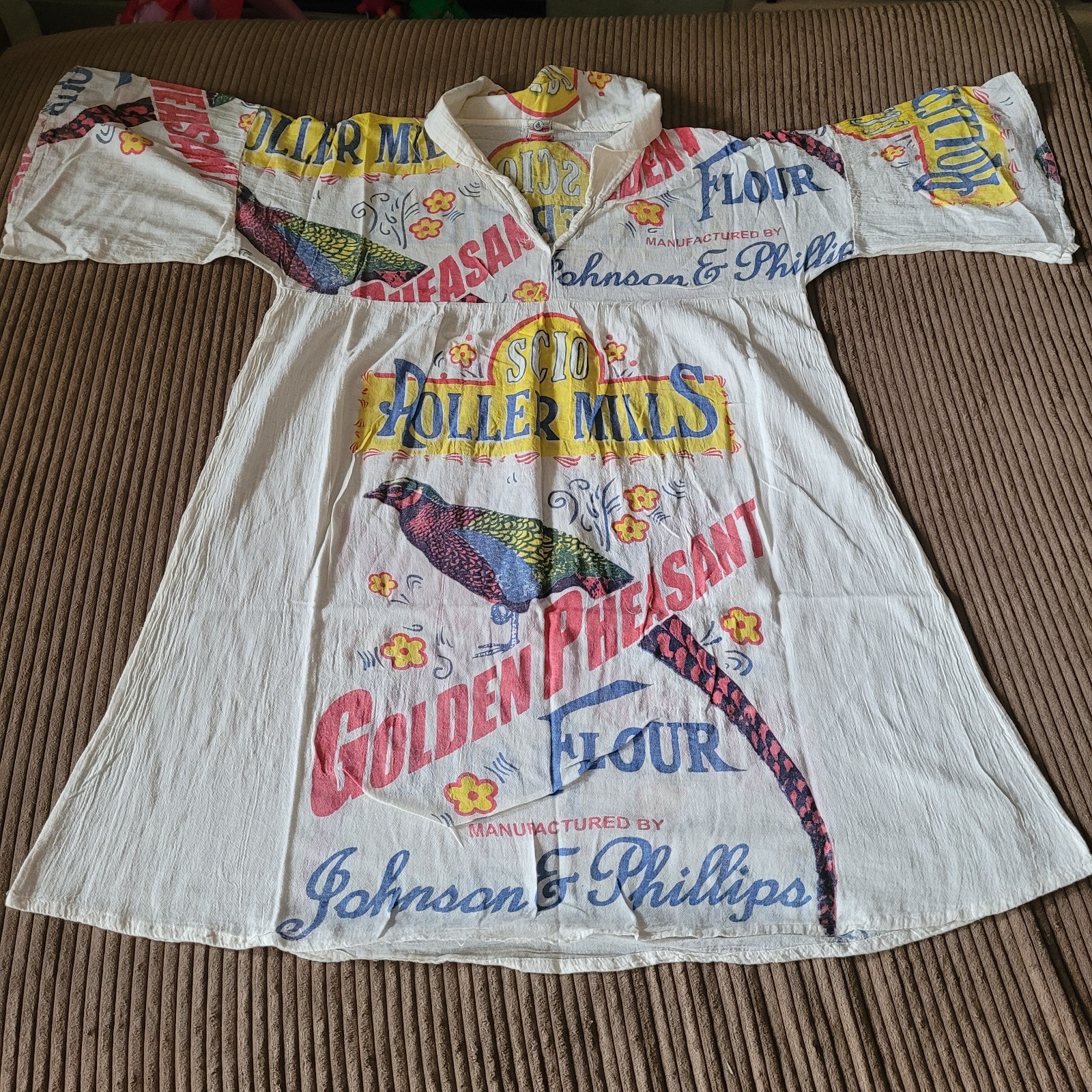 Flour Sack Dress Pheasant Vintage Look Feed Sack Garden Hippie Boho One Size