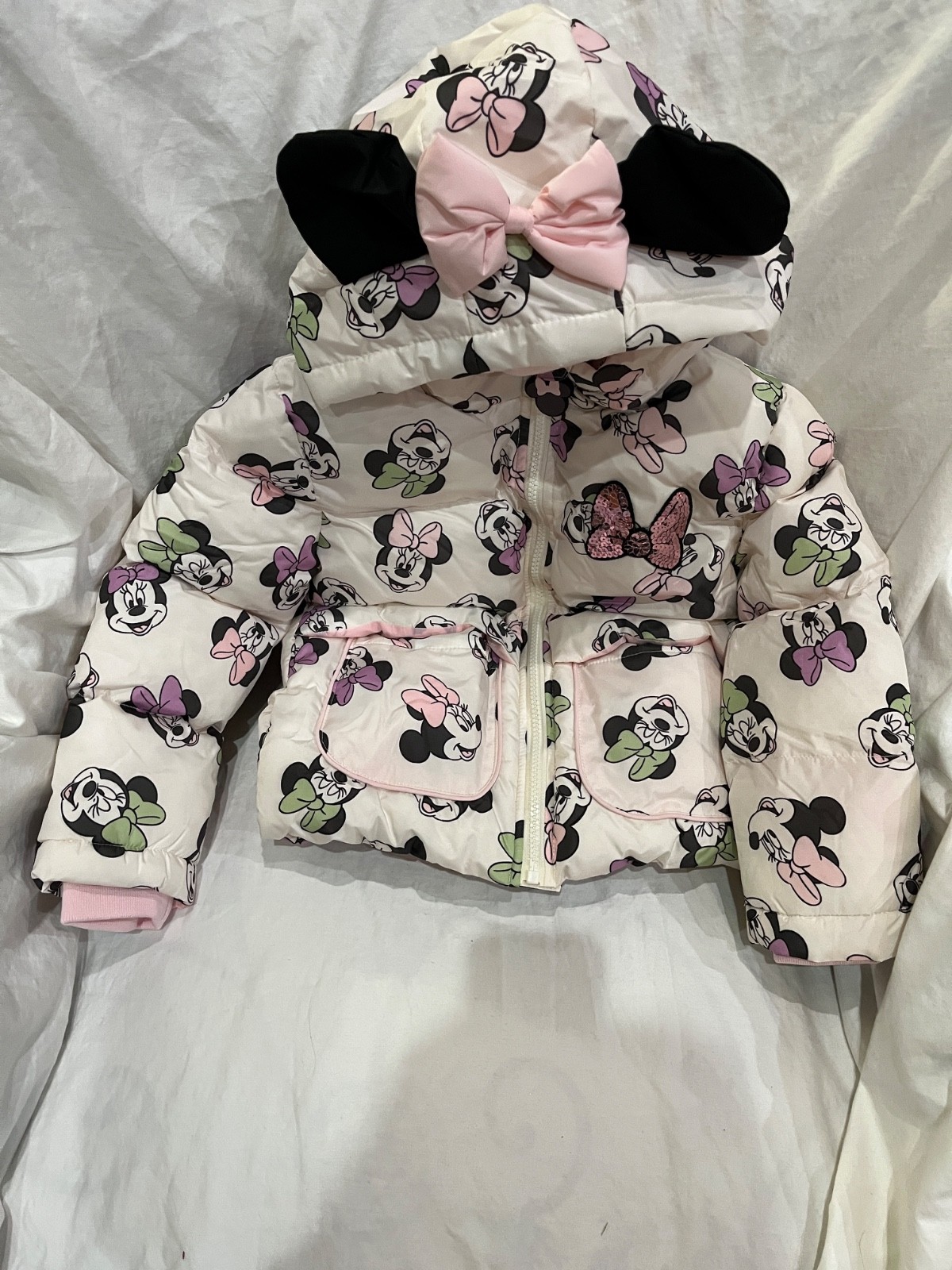 Disney Minnie Mouse Toddler Girls Cozy Sherpa Lined Puffer Jacket many size