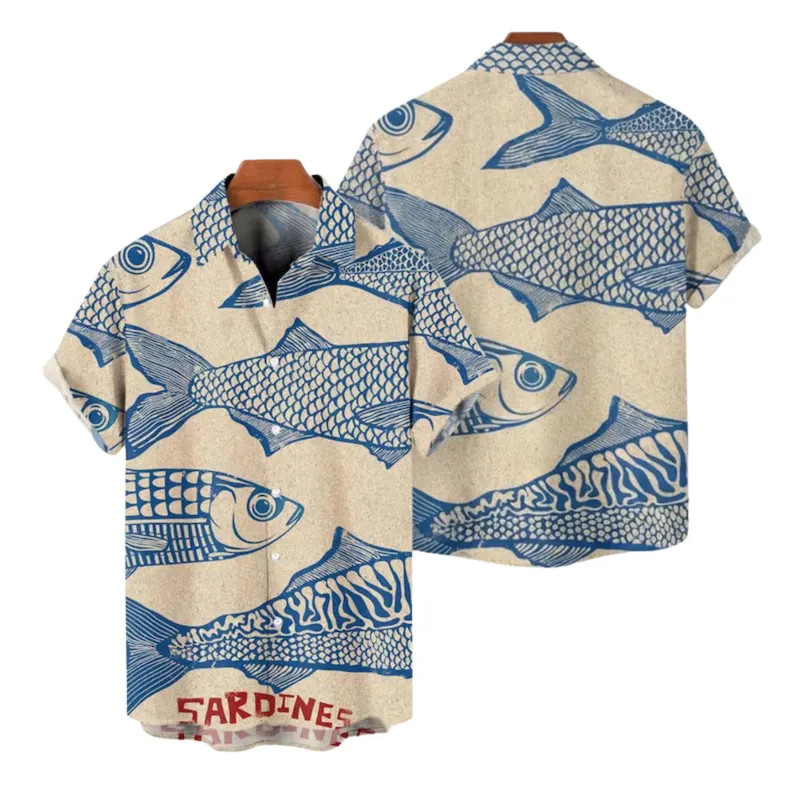 Sardines Fish Vintage Hawaiian Shirt Ocean Beach Summer Mens