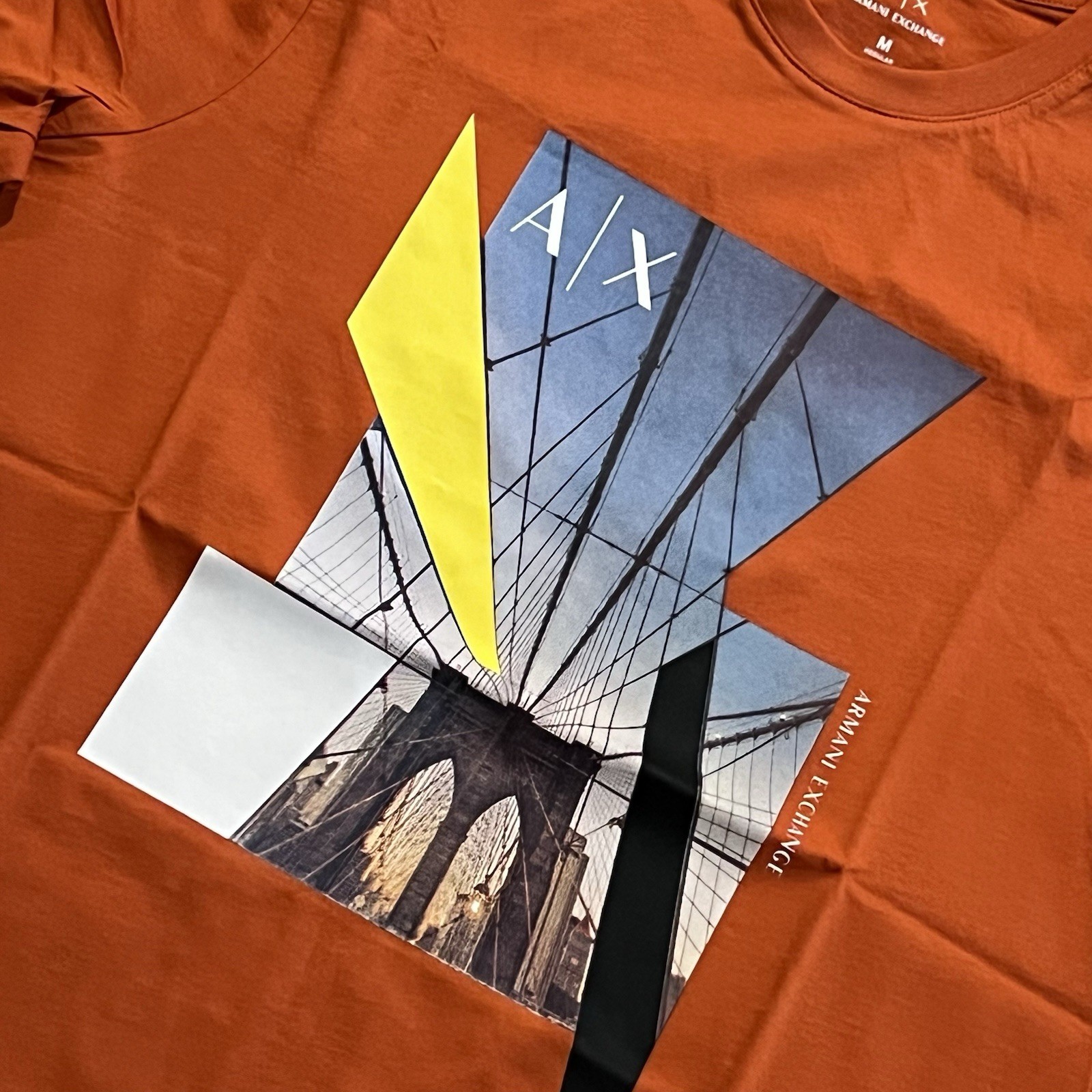 Armani Exchange Regular Fit Brooklyn Bridge Graphic Logo T shirt Ember Orange