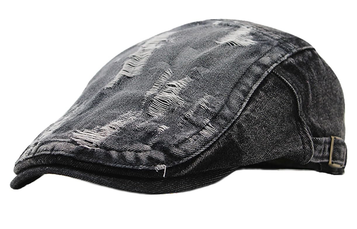 Mens Denim Newsboy Flat Cap Gatsby Ivy Cabbie Hat Driving Cap Vintage Style