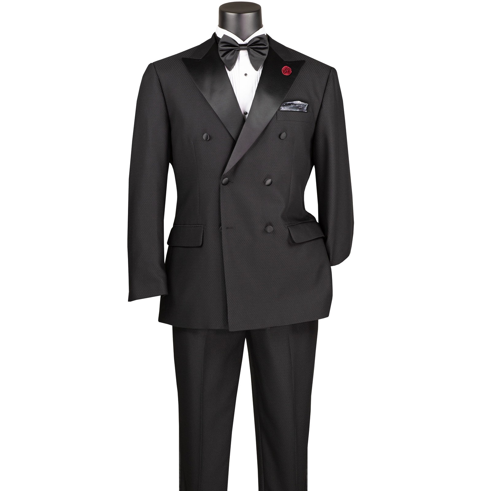 VINCI Men’s Black Double-Breasted Modern Fit Tuxedo w/ Flex Waist NEW