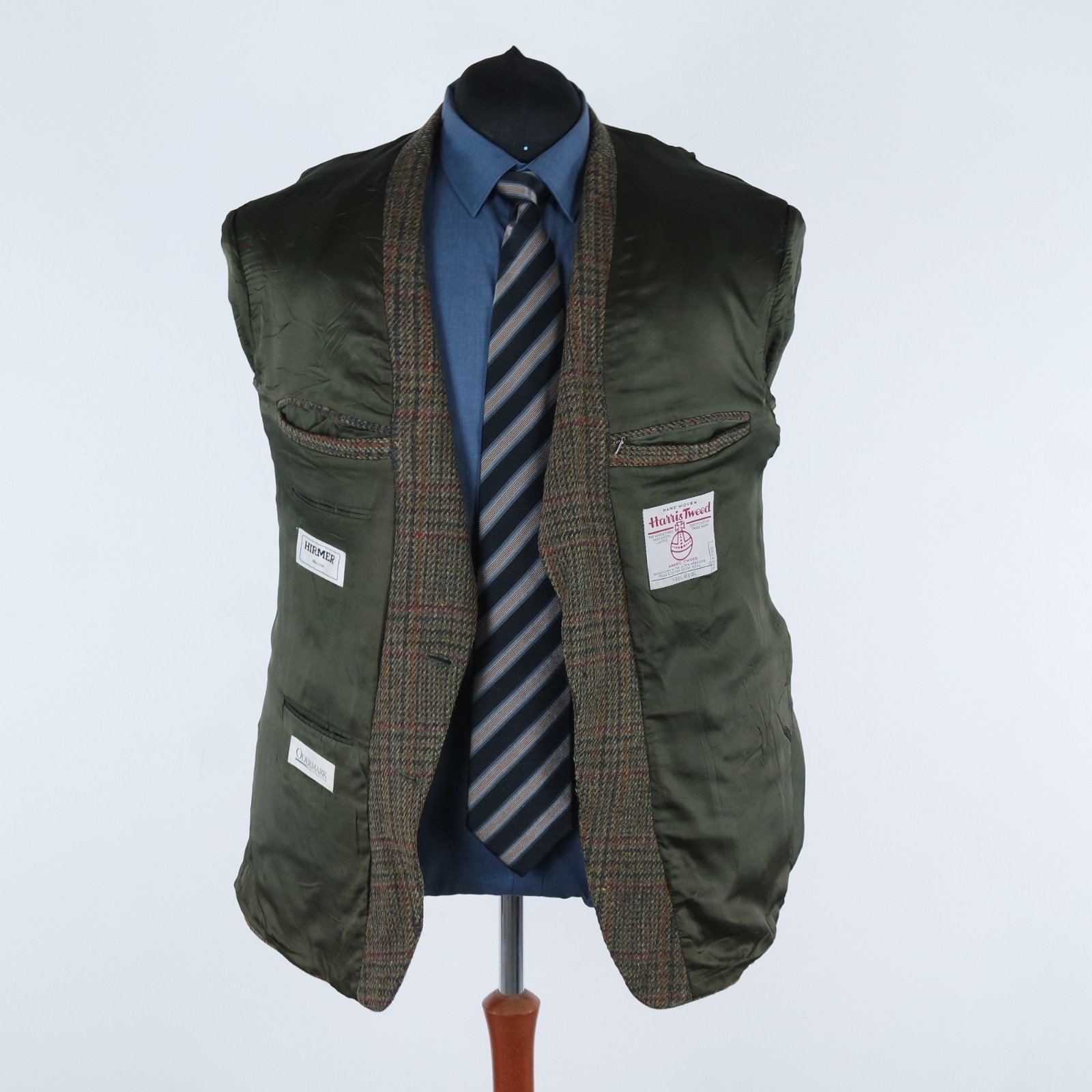 Mens Check HARRIS TWEED Jacket 50R US Size Dark Green Wool Sport Coat Blazer