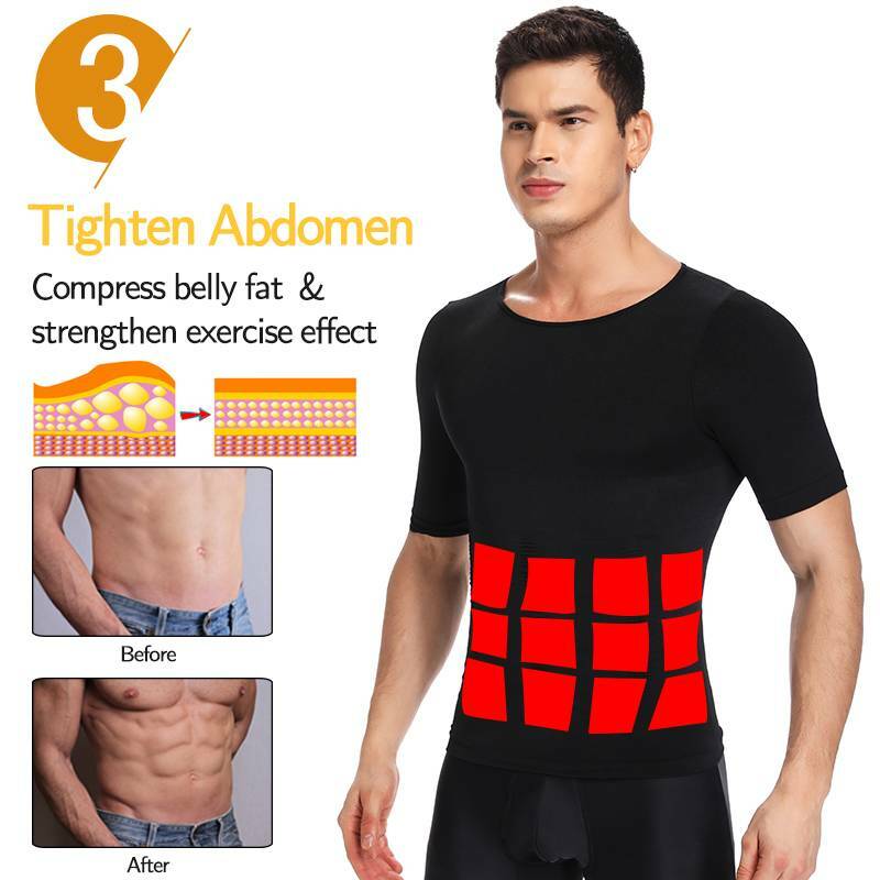Men Slimming Body Shaper Posture Corrector Vest Abdomen Compression Tops T-Shirt