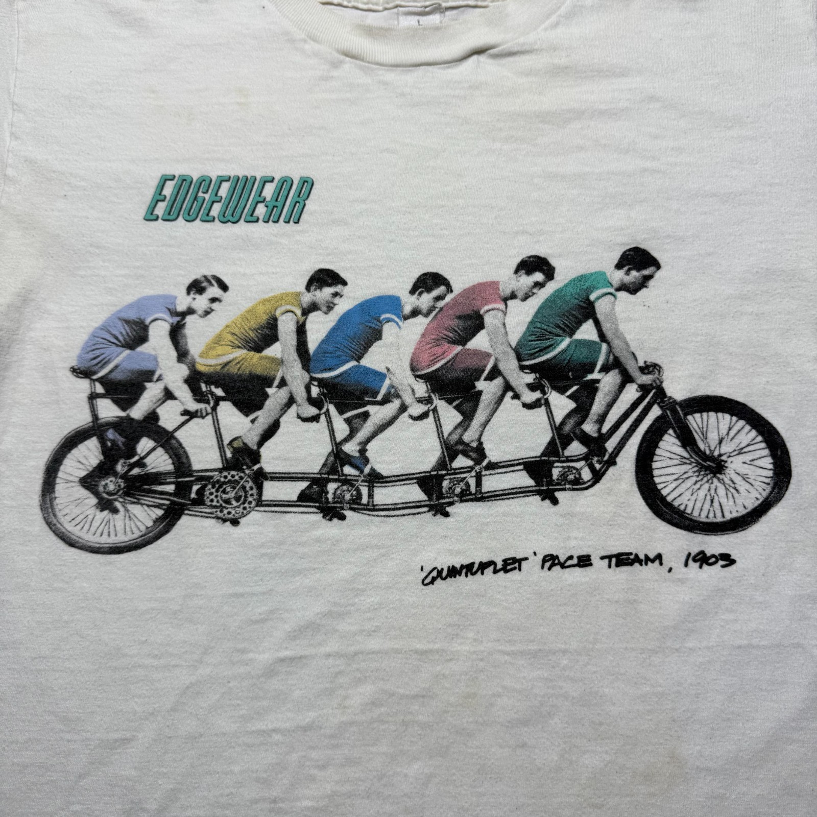 Vintage 90s Tandem Cycling Quintuplet Pace Team 1903 Graphic T-Shirt Size Large