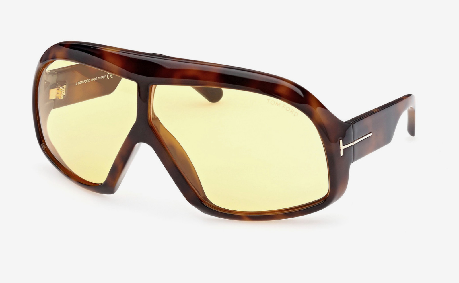 Tom Ford TF965 52E Cassius Oversized Aviator Sunglasses in Tortoise/Yellow Lens