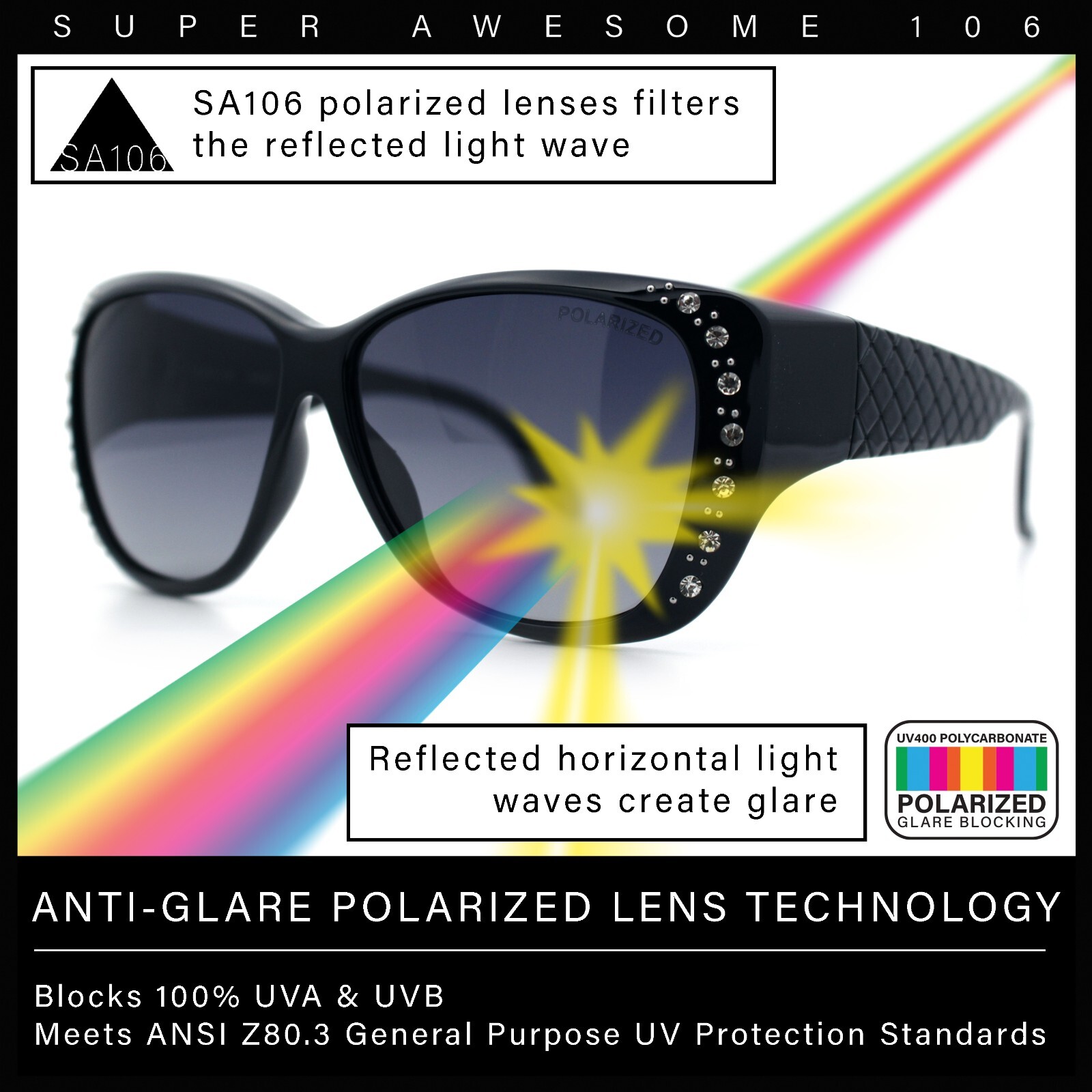 SA106 Polarized 55mm Fit Over OTG Butterfly Rhinestone Diva Sunglasses