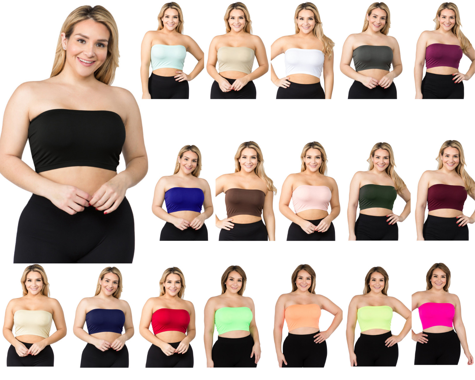 Seamless Solid Cropped Tube Top Bandeau (Plus Size)