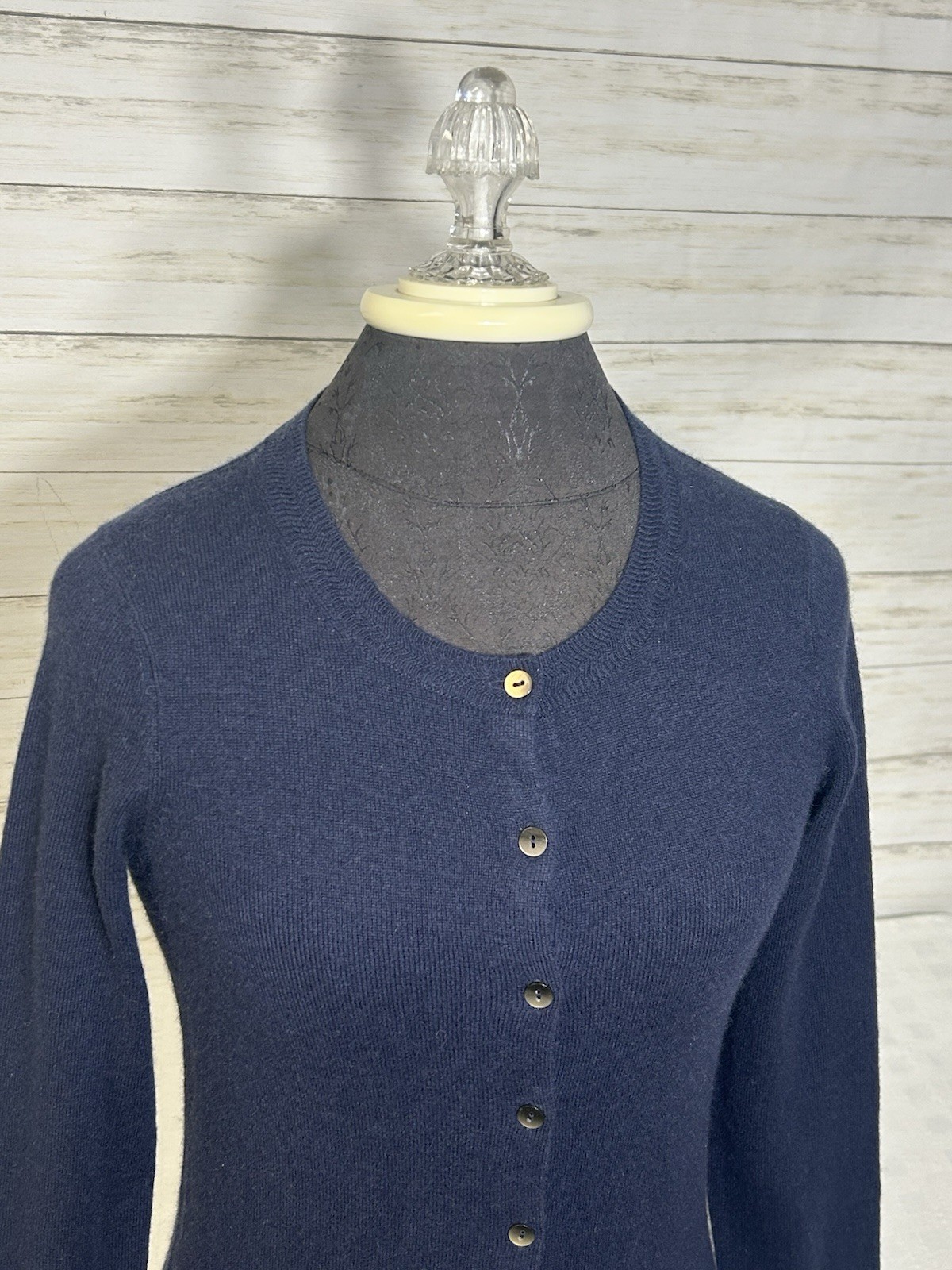 Boden Eva Blue 100% Cashmere Crew Neck Button Cardigan Sweater XS X-SMALL Women