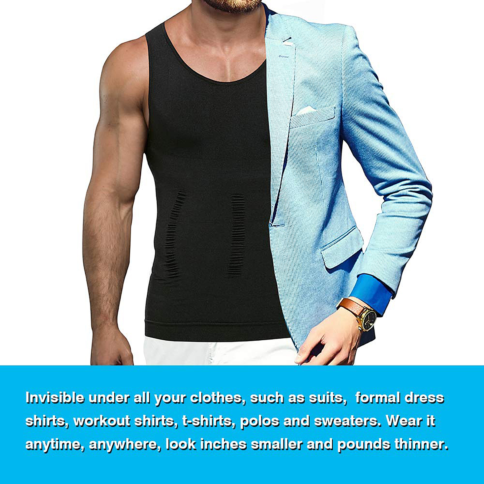 MENS SLIMMING BODY SHAPER BELLY CHEST COMPRESSION VEST GIRDLE T-SHIRT TANK TOP
