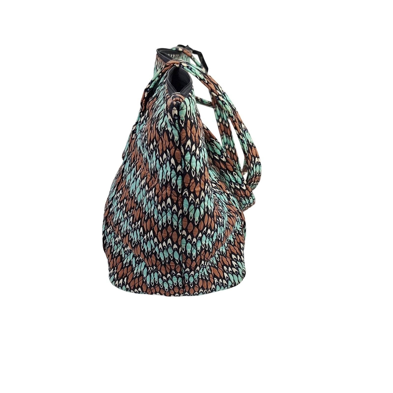 Vera Bradley Go Wild Quilted Cotton Tote Bag Teal Brown Geometric Shoulder Bag