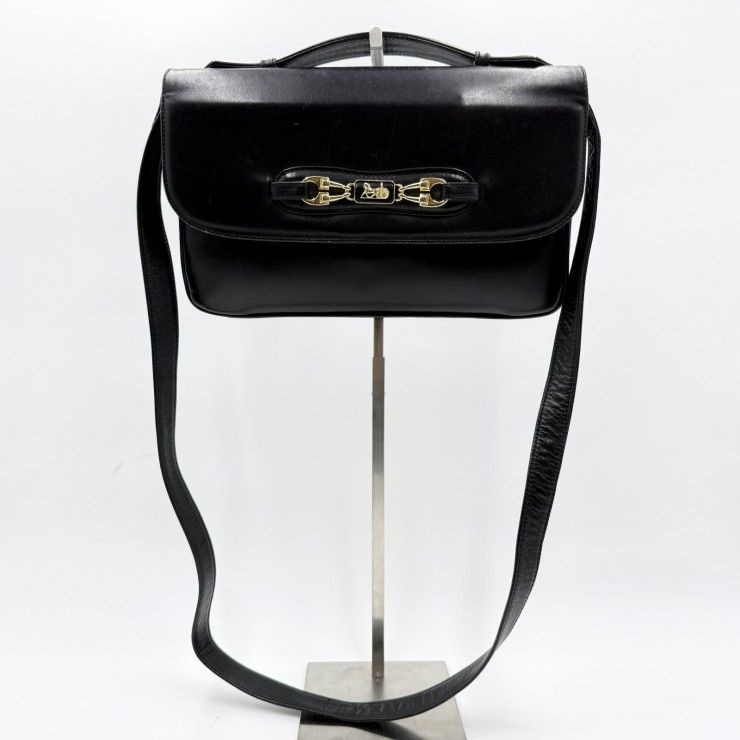 CELINE (Celine) Carriage Hardware Vintage Shoulder Bag Leather Black Gold Hardwa